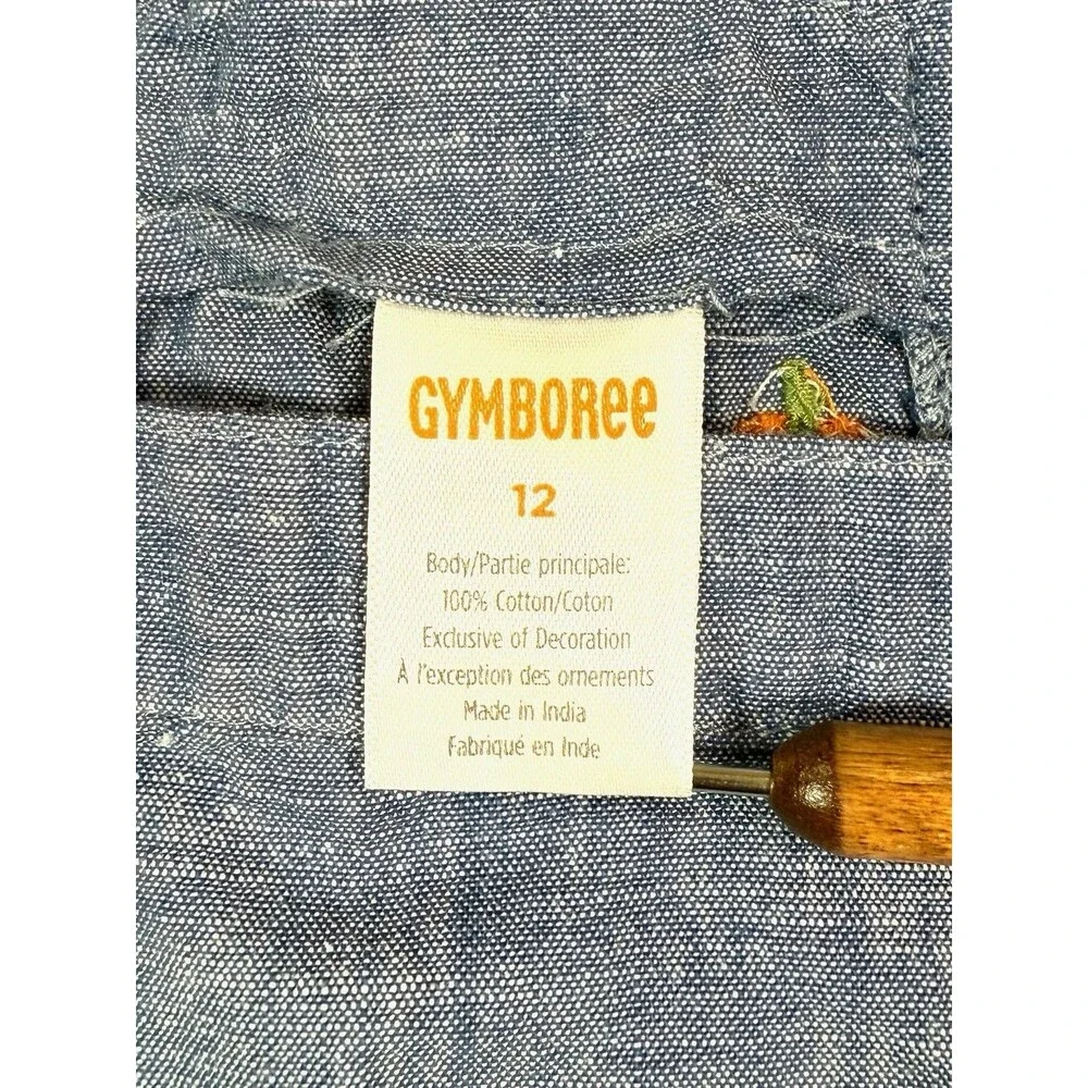 GYMBOREE Girls Chambray Pumpkin Embroidered Tiered Overall Dress 12‎ Cottagecore